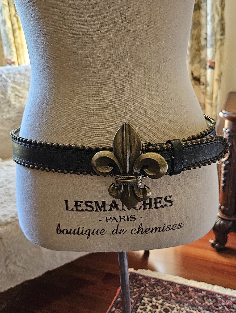 Leather Belt wirh Brass Fleur De Lis Buckle
